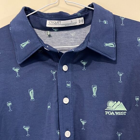 Criquet PGA West Men’s Blue Golf shirt Size L( Drink Pattern) - Picture 2 of 6